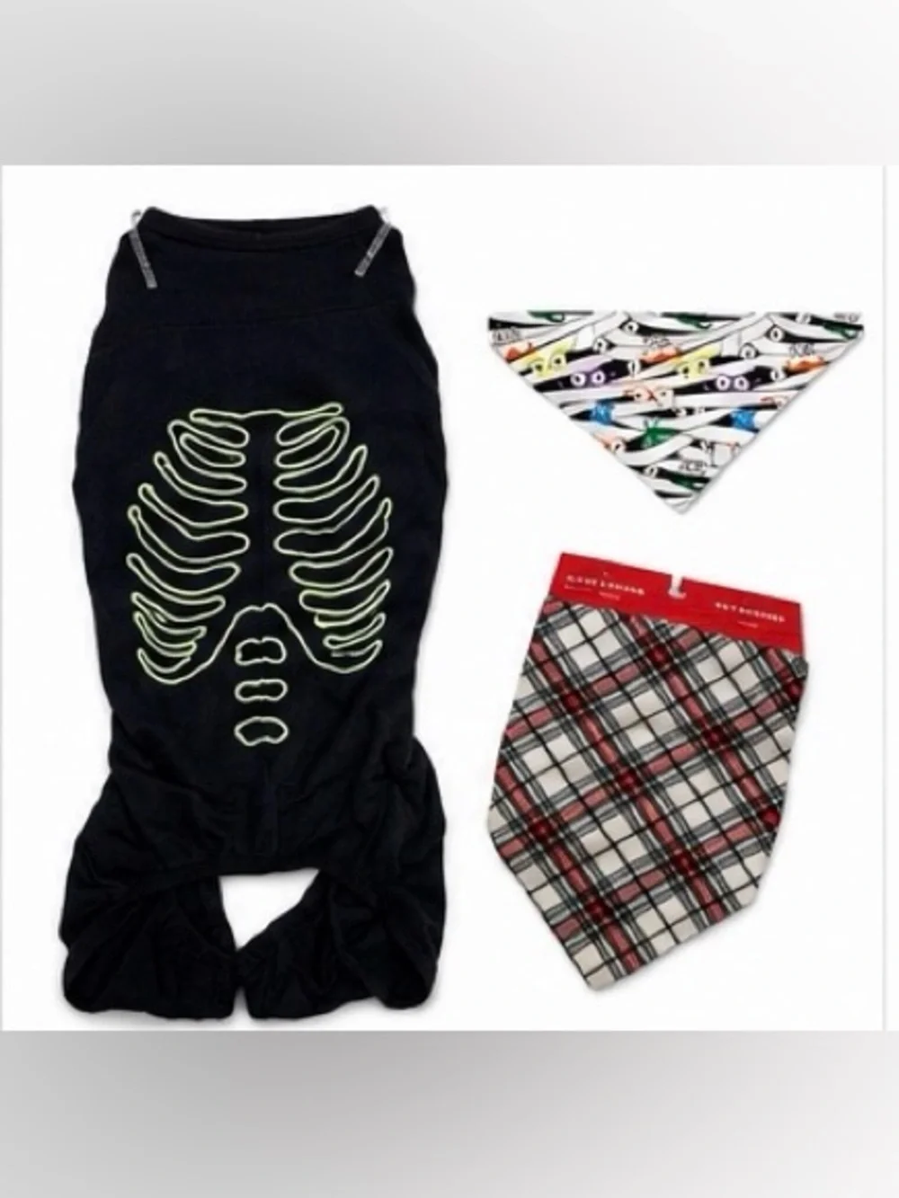 Pet Clothing Halloween & Christmas Bundle XL Skeleton Costume 2 Bandanas